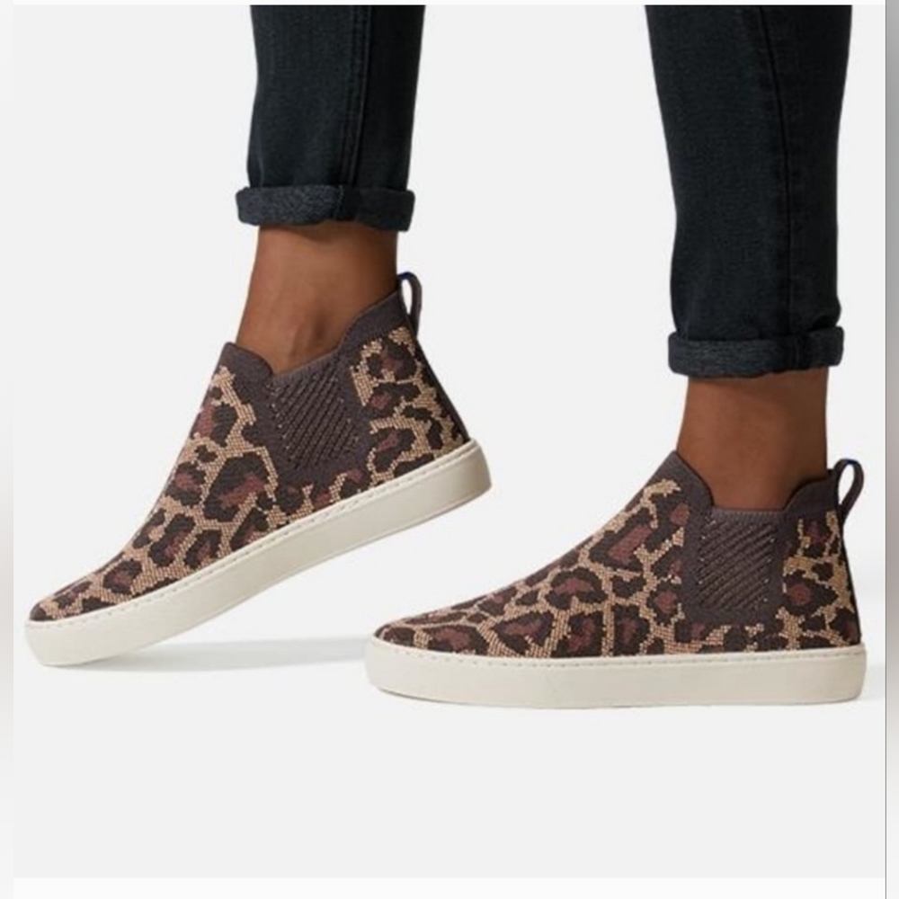 Rothy's Brown Leopard Print Hightop Canvas Shoes Size 7.5 NWOT